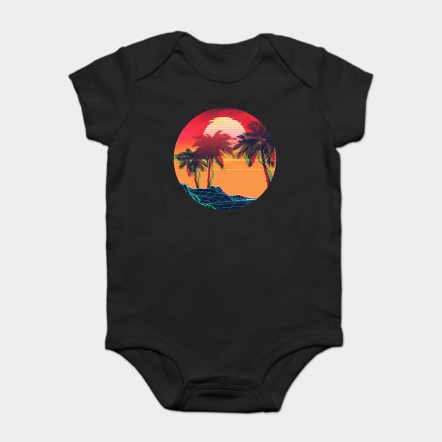 Vaporwave landscape with rocks and palms Baby Bodysuit by AnnArtshock